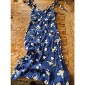 REFORMATION FLORAL JADE TIE STRAP BLUE MIDI DRESS sz XS